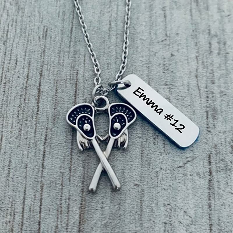 Engraved Lacrosse Tag Charm Necklace