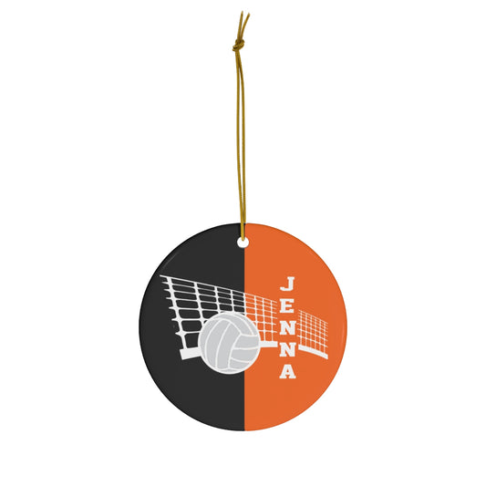 Personalized Volleyball Christmas Ornament - Black & Orange