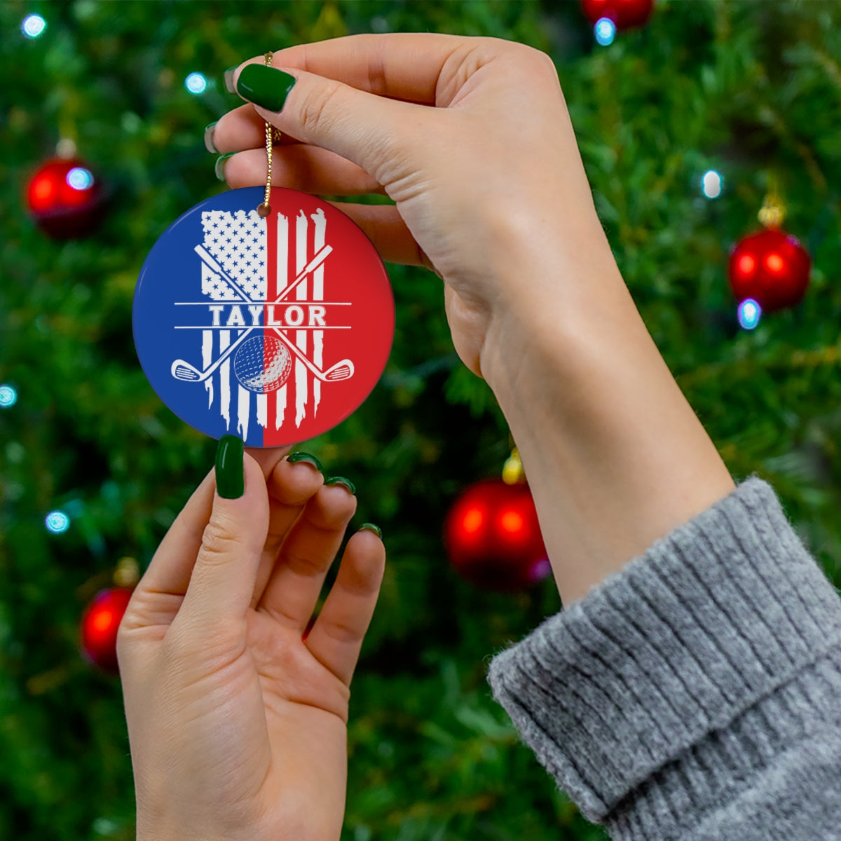 Golf Ornament, Personalized Golf Flag Christmas Ornament