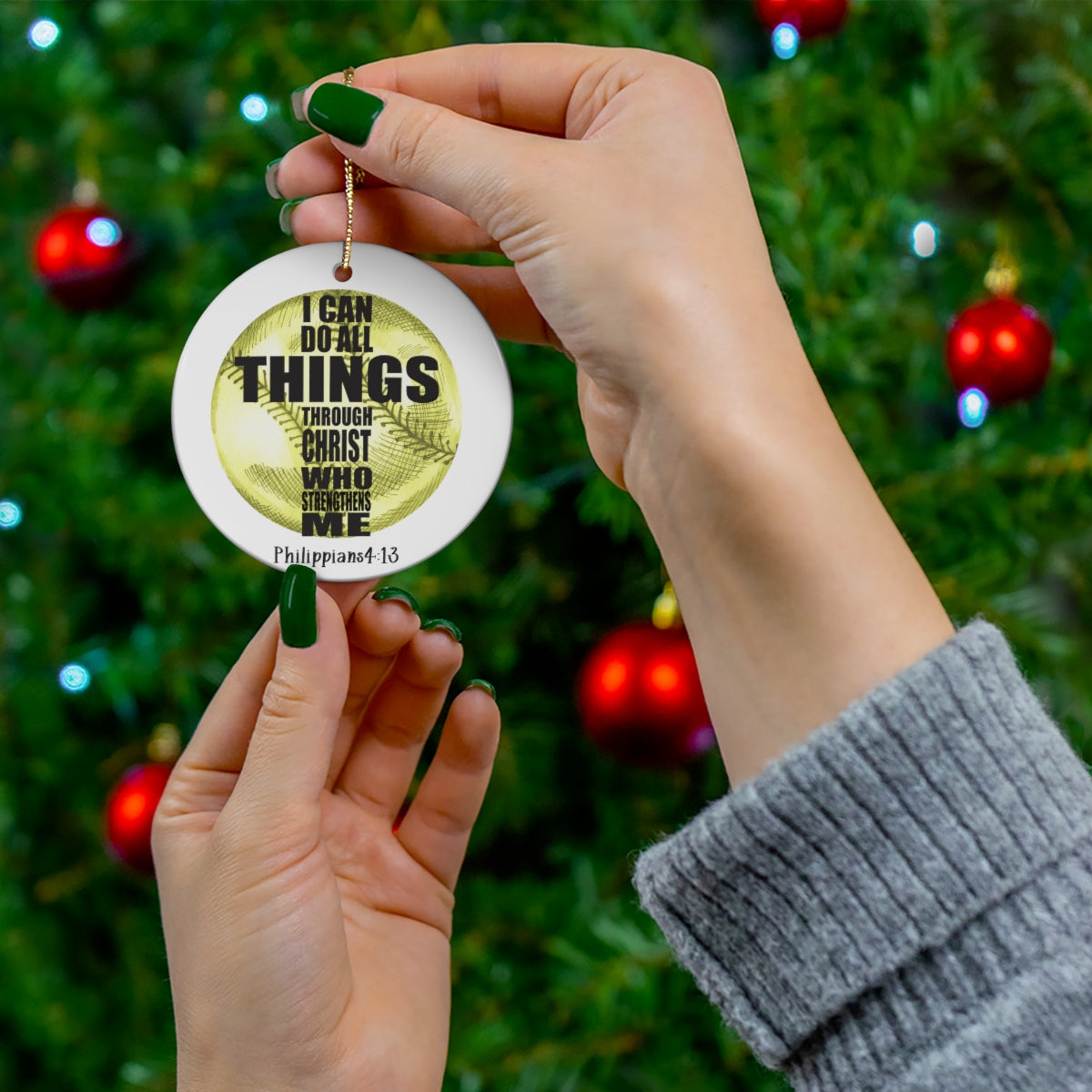 Softball Ornament, I Can Do All Things Through Christ Who Strengthens Me