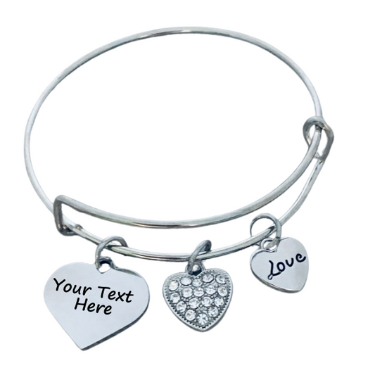 Heart Charm Stainless Steel Bangle Bracelet