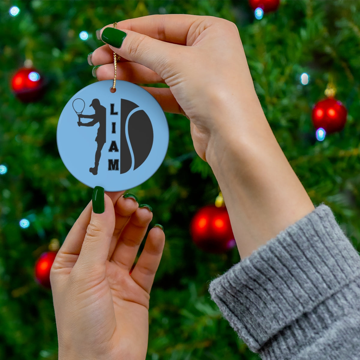 Tennis Ornament, Personalized Tennis Christmas Ornament, Ceramic Tree Ornament for Tennis Players