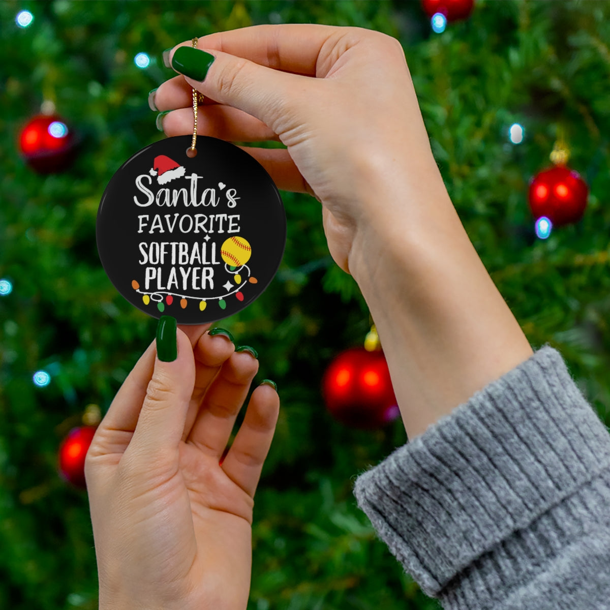 Softball Ornament, Santa's Favorite Softball Player Ceramic Ornament