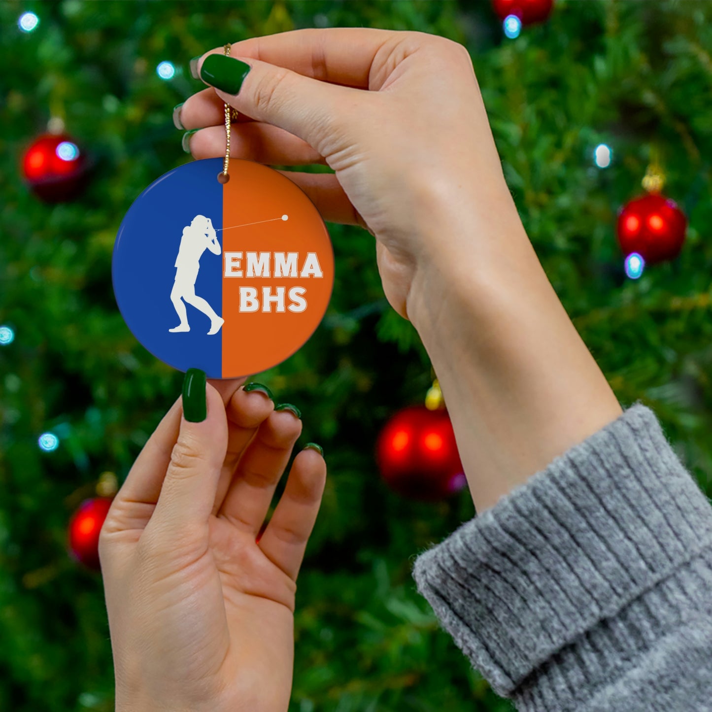 Hammer Throw Ornament, Personalized Girls Track and Field Christmas Ornament, Ceramic Tree Ornament