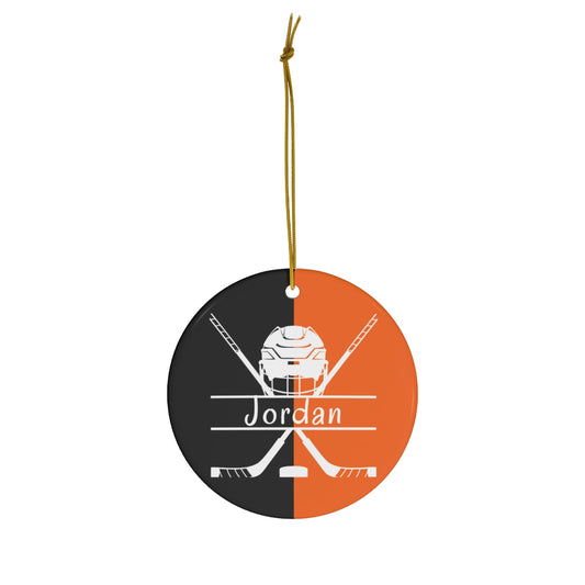 Personalized Ice Hockey Christmas Ornament - Orange & Black