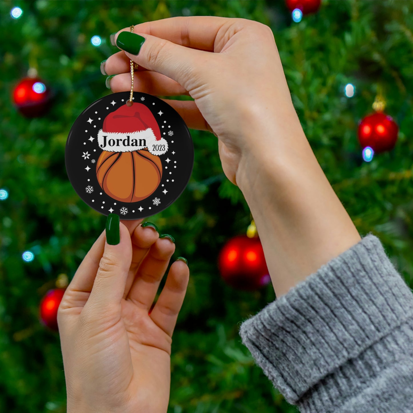 Basketball Ornament, Personalized Christmas Ceramic Basketball Christmas Tree Ornament for Basketball Players