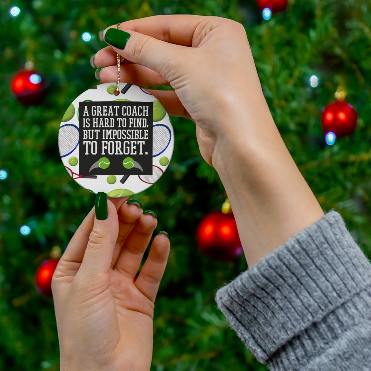 Tennis Coach Gift, Tennis Ornament, Christmas Ceramic Tennis Christmas Tree Ornament for Tennis Coaches, Great Coach Is Hard To Find