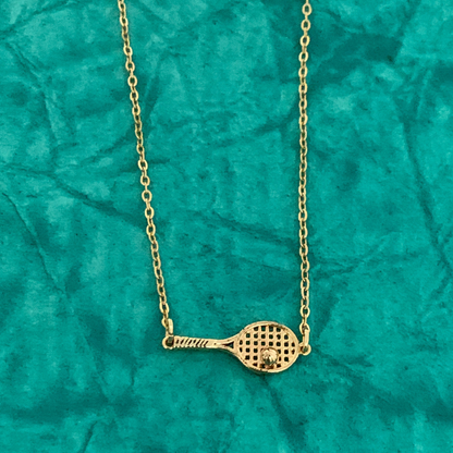 Tennis Racket Pendant Necklace 18K Gold