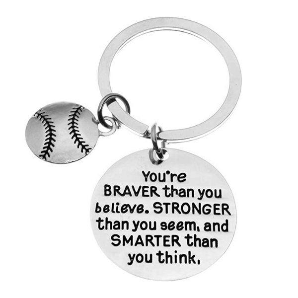 Infinity Collection Baseball You’re Braver Than You Believe Inspirational Keychain - Sportybella