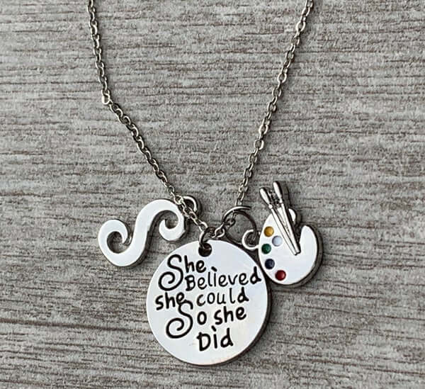 Artist Paint Palette & Paint Brush Pendant Necklace
