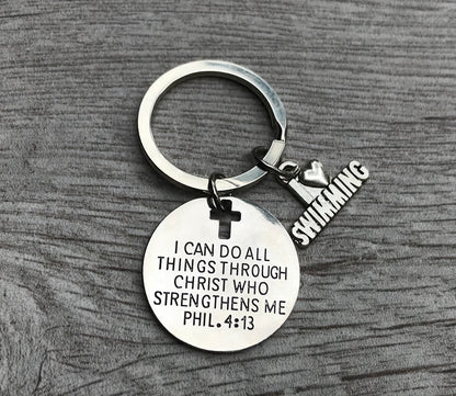 Swim I Can Do All Things Through Christ Who Strengthens Me Keychain