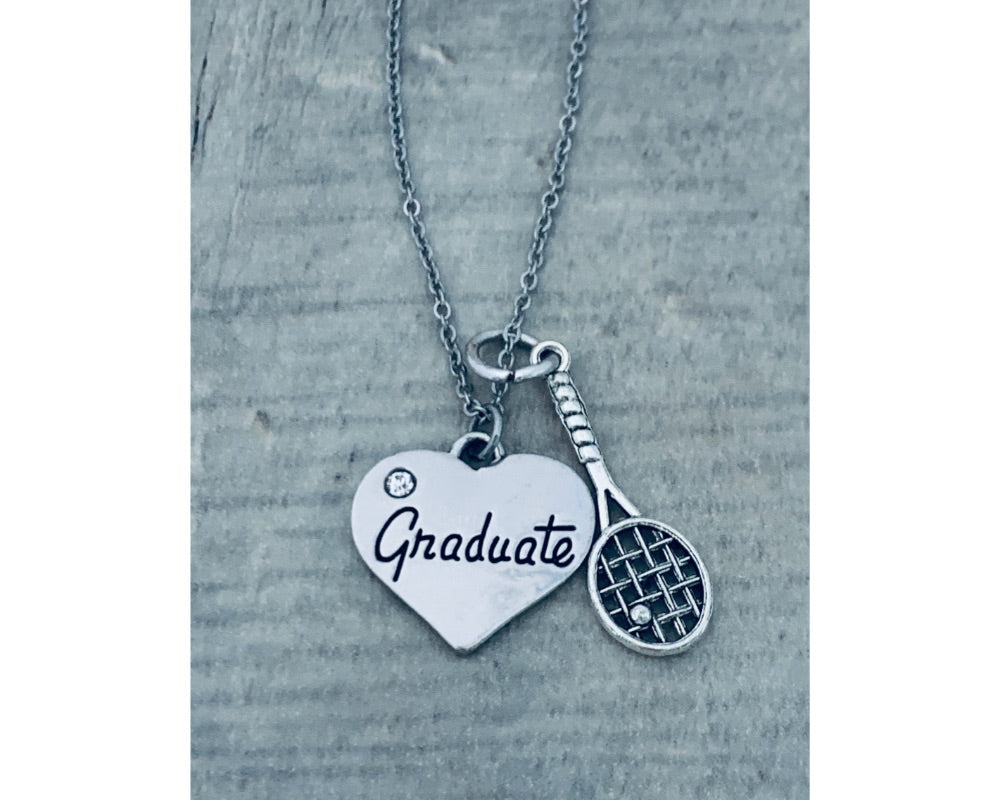 girls tennis Graduation Charm Necklace - Sportybella
