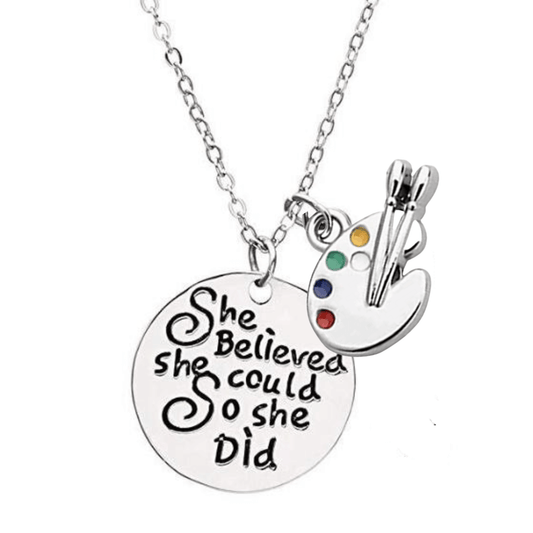 Artist Paint Palette & Paint Brush Pendant Necklace