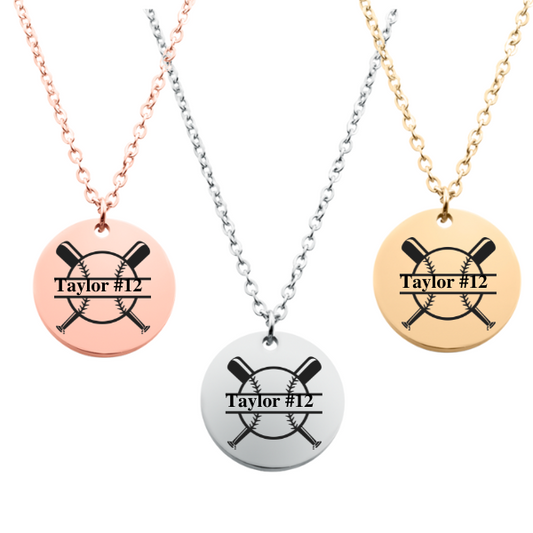 Engraved Baseball Bat Round Necklace