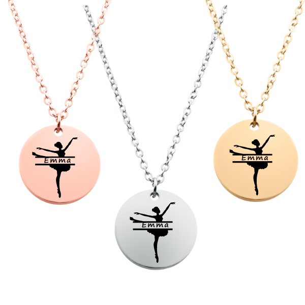 Engraved Ballet Dancer Round Necklace