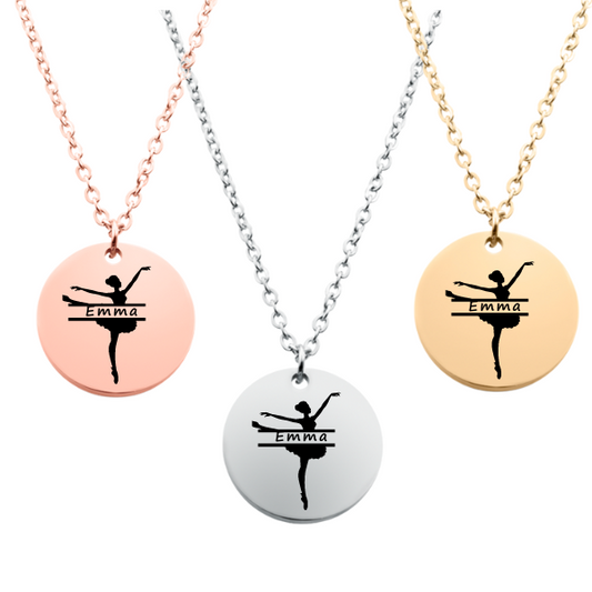Engraved Ballet Dancer Round Necklace