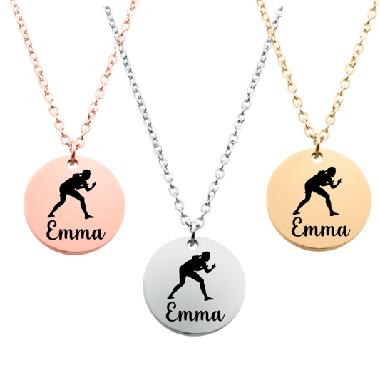 Engraved Girl Wrestling Necklace