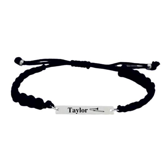 Personalized Engraved Trombone Bar Rope Bracelet