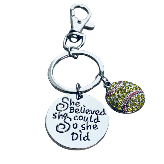 Softball Zipper Pull Keychain - She Believed She Could So She Did