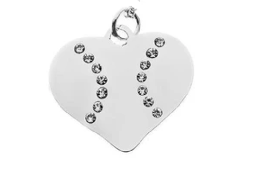 Softball Rhinestone Heart Charm