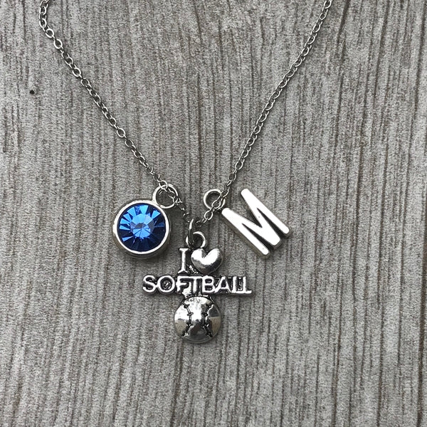 Personalized I Love Softball Necklace - Pick Charms