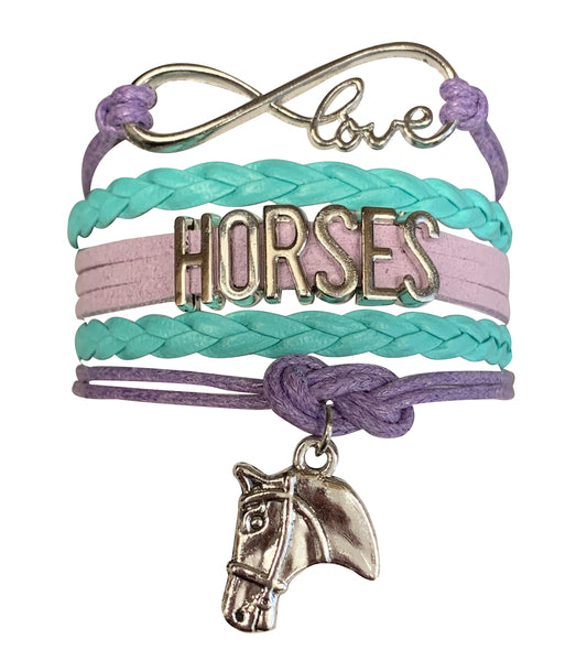 Horses with Crystals + Stainless Steel + Charm Bracelets + 5 Inches to 6 Inches + Charm Bracelets