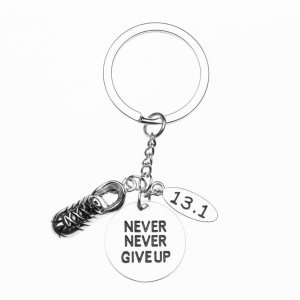 13.1 Keychain, Half Marathon Runner Never Give Up Charm Keychain