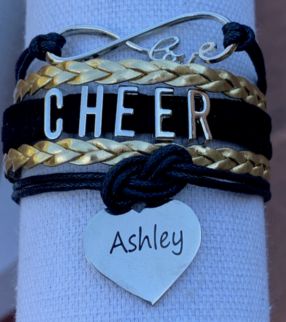 Personalized Cheer Bracelet with Engraved Heart
