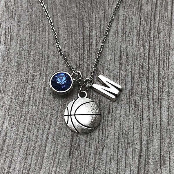 Personalized Basketball Necklace with Birthstone Charm