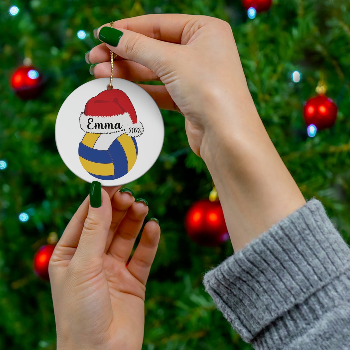 Personalized Volleyball Christmas Ornament - Christmas Hat