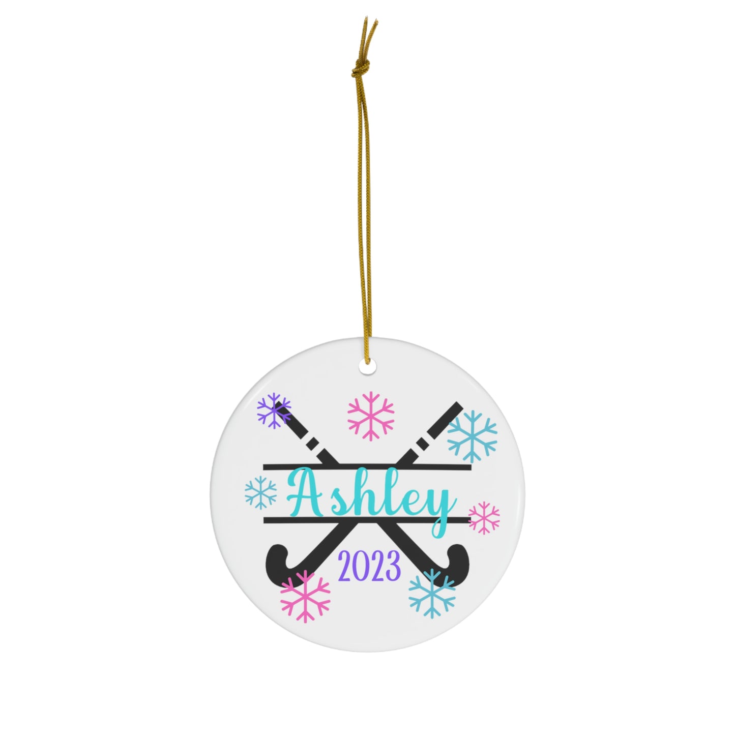 Field Hockey Ornament, Personalized Field Hockey Christmas Ornament, 2023 Ceramic Tree Ornament for Women, Gift for Mom, Wife, Grandma