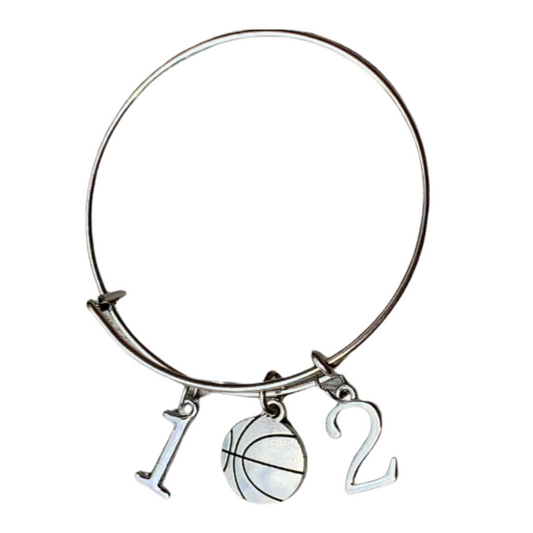 Personalized Basketball Charm Bracelet with Number Charms