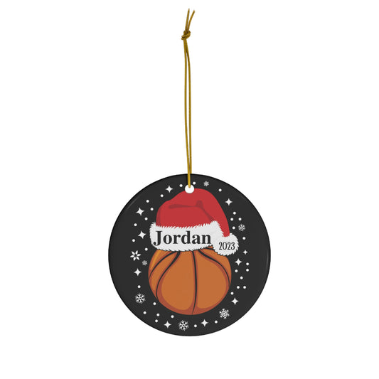 Personalized Basketball Ornament with Santa's Hat