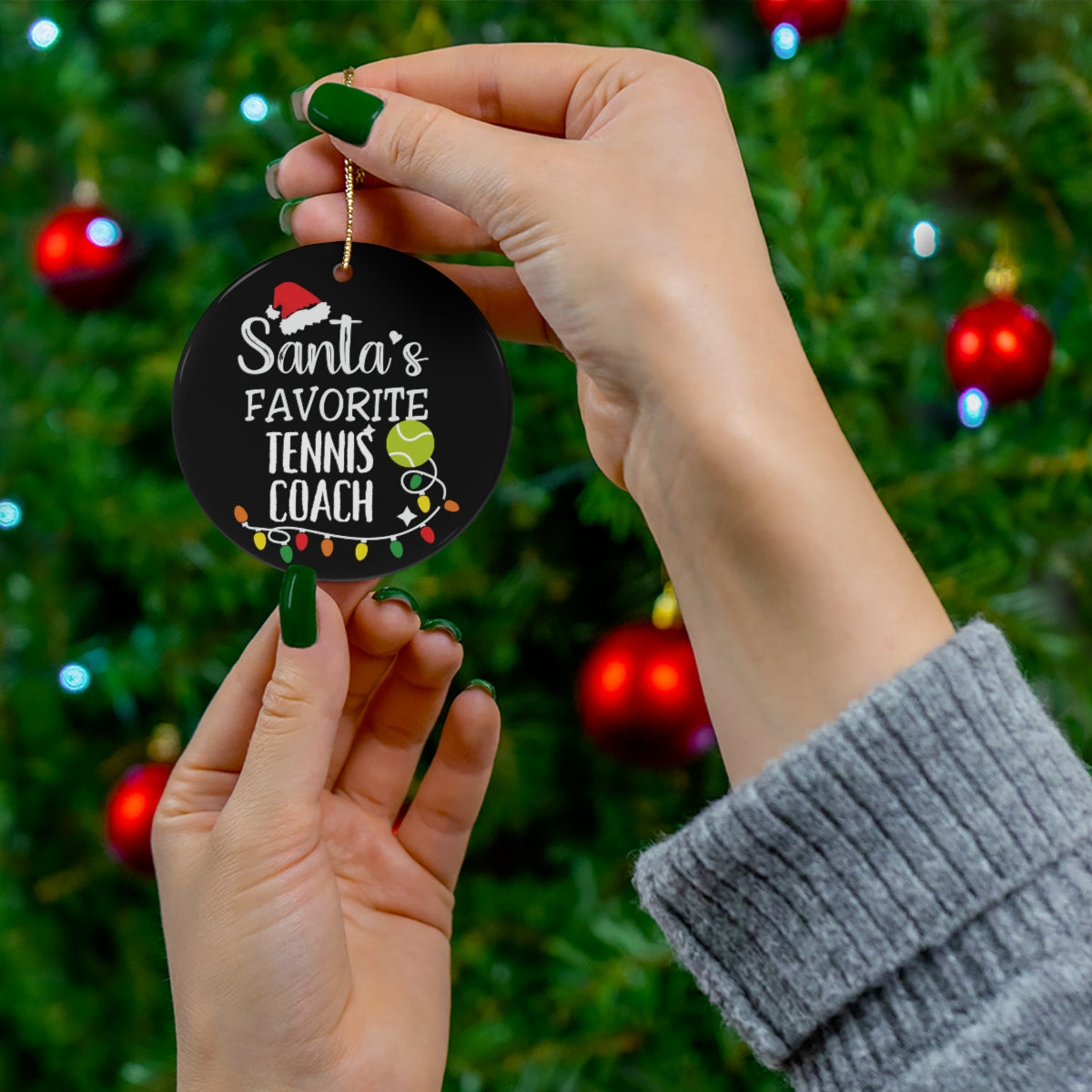 Tennis Coach Christmas Ceramic Tree Ornament
