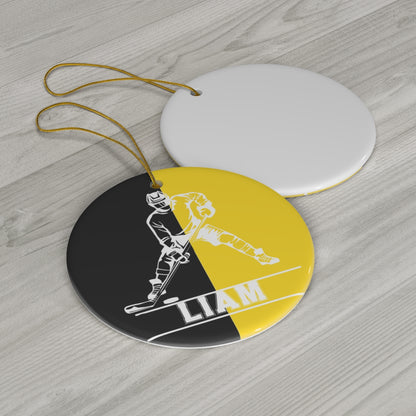 Personalized Ice Hockey Christmas Ornament - Yellow & Black