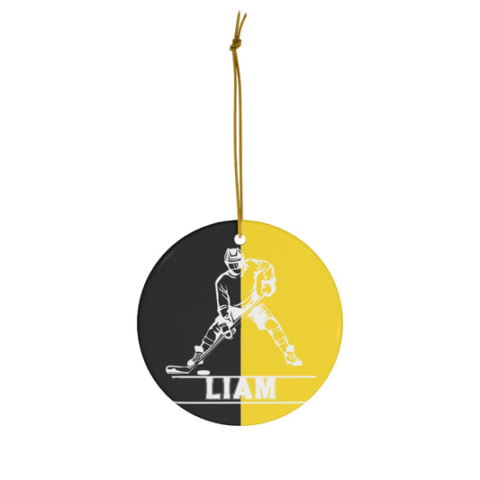 Personalized Ice Hockey Christmas Ornament - Yellow & Black