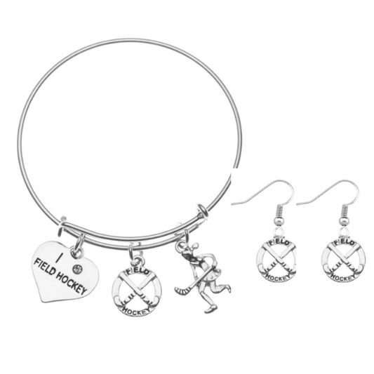 Girls Field Hockey Bangle Bracelet & Earrings - Sportybella
