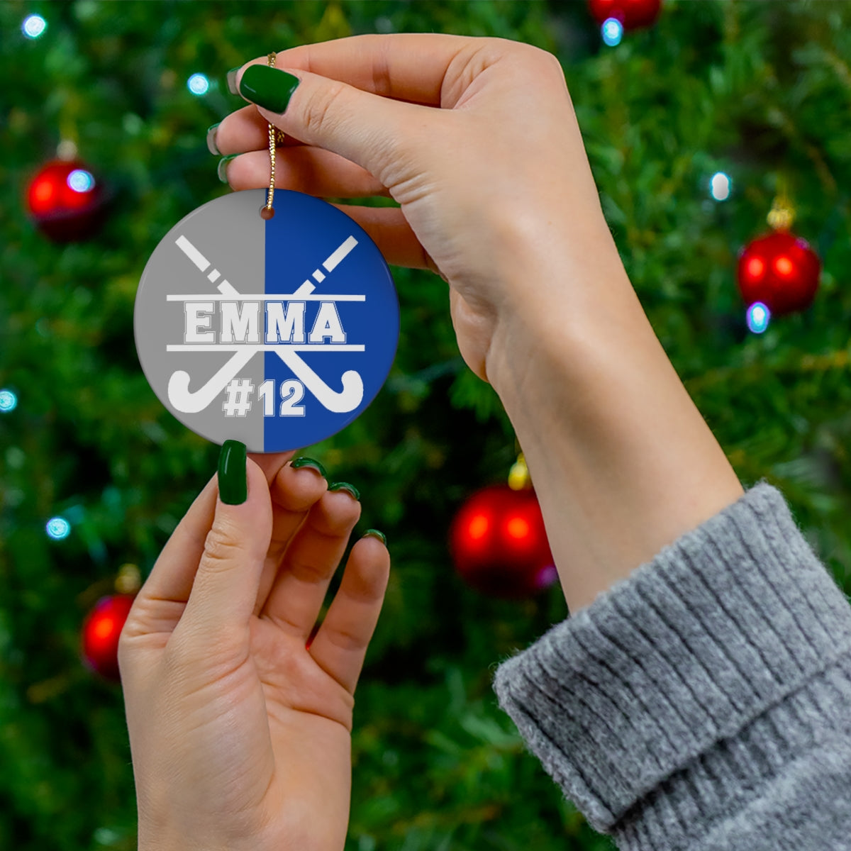 Personalized Field Hockey Ornament with Name and Number