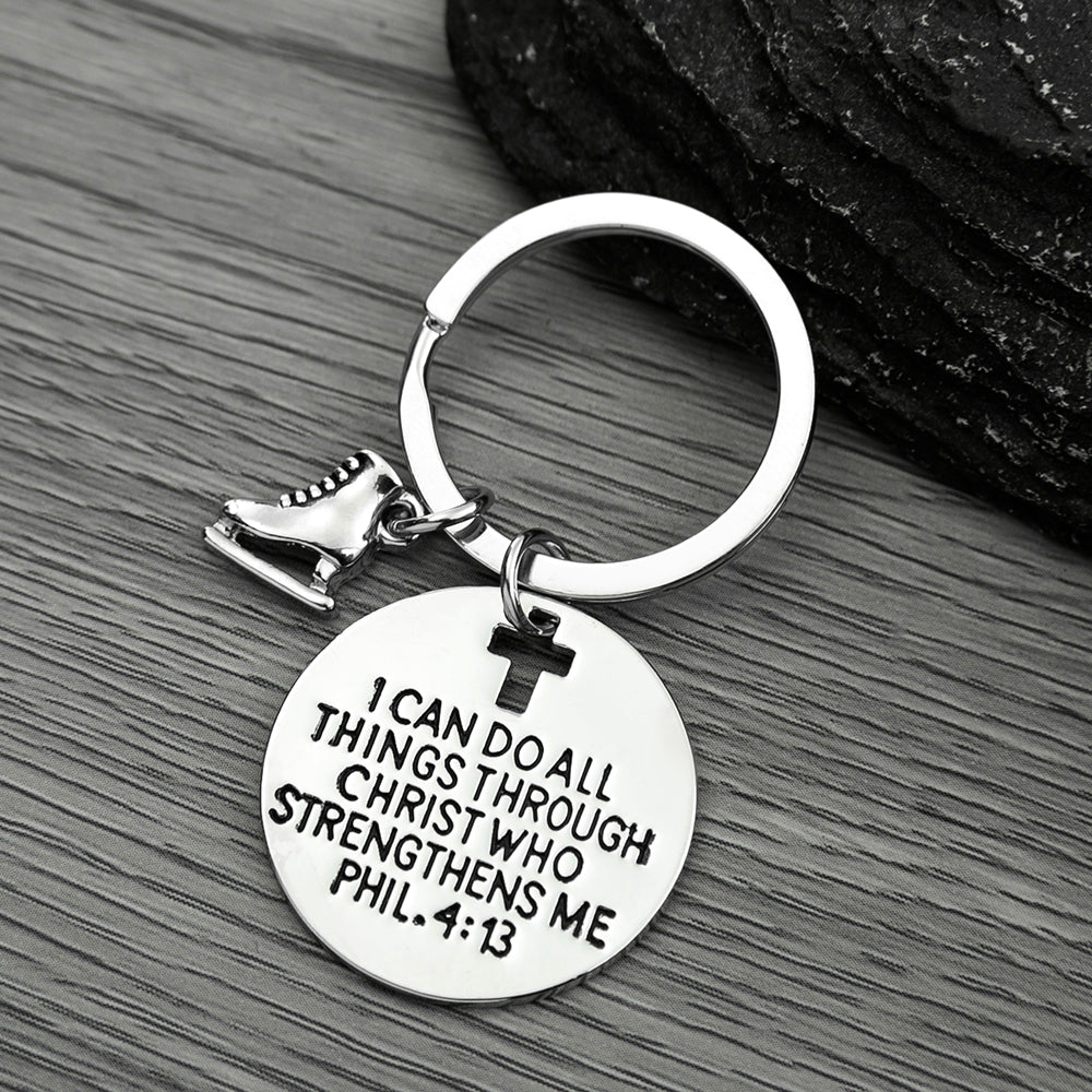 Figure Skating I Can Do All Things Through Christ Who Strengthens Me Keychain - Sportybella