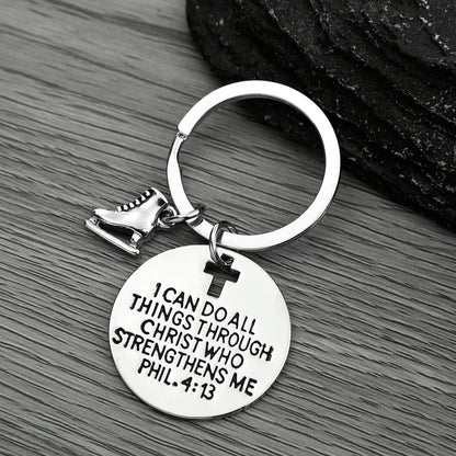 Figure Skating I Can Do All Things Through Christ Who Strengthens Me Keychain - Sportybella