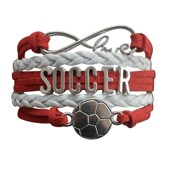 Girls Soccer Bracelet - White and Red Color