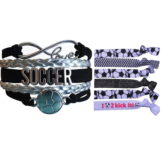 Girls Infinity Soccer Gift Set (Bracelet & Hair Ties) - Sportybella