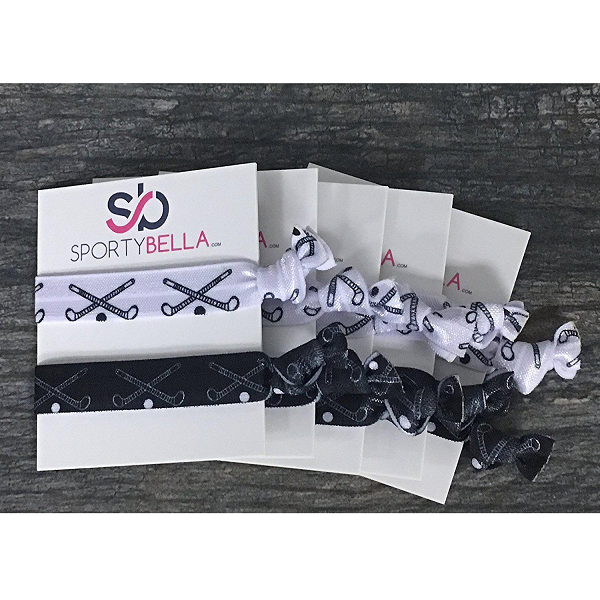 Field Hockey Hair Ties - 5 pack - Black White - Sportybella