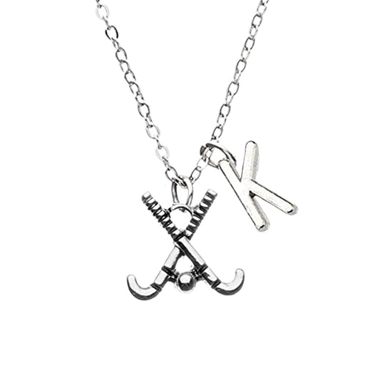 Personalized Field Hockey Stick Necklace with Letter Charm
