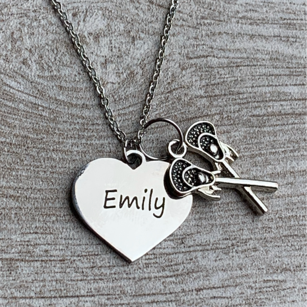 girls Engraved Lacrosse Heart Necklace