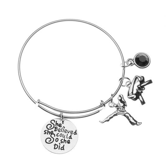 Martial Arts Charm Black Belt Bangle Bracelet