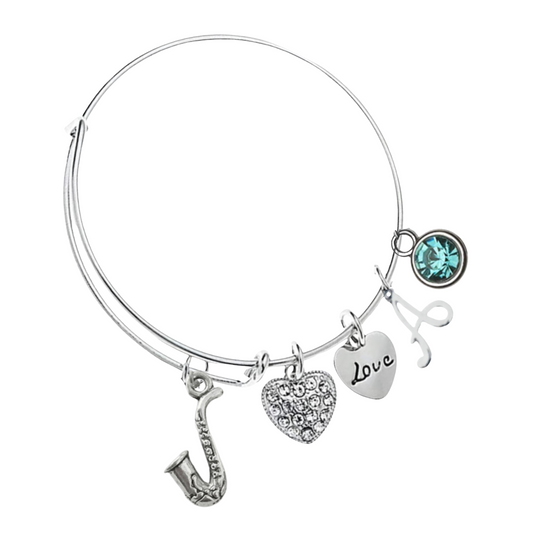 Personalized Saxophone Charm Bangle Bracelet