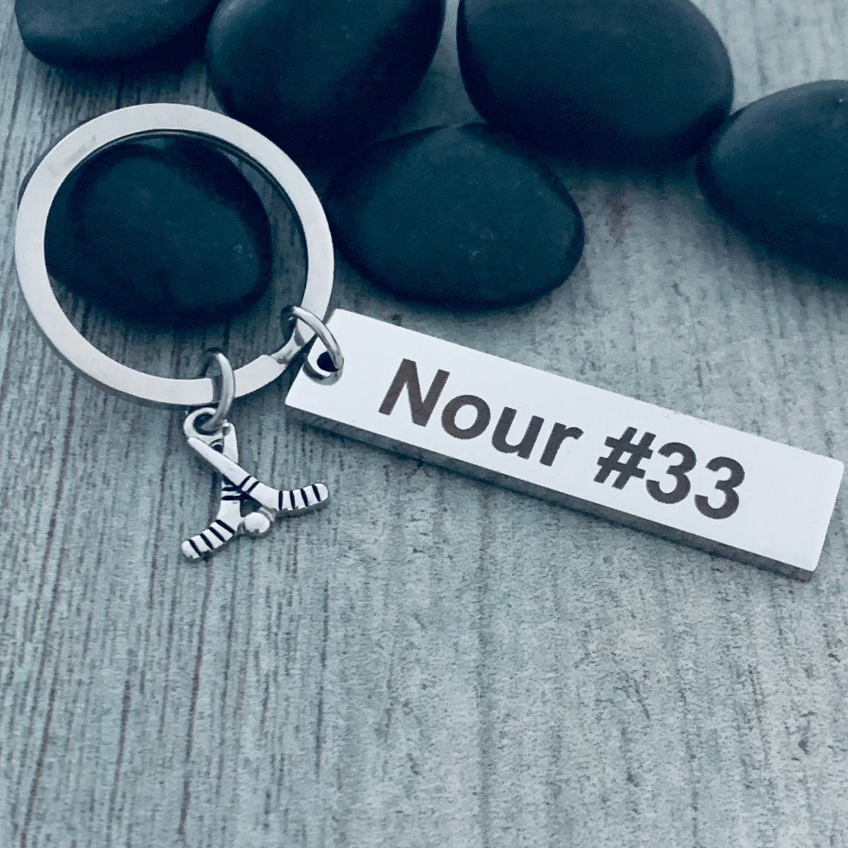 Engraved Ice Hockey Keychain