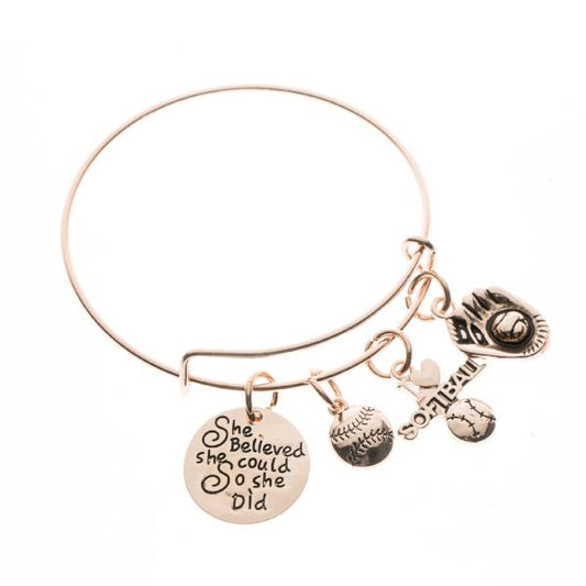 Softball She Believe She Could So She Did Bangle Bracelet - Sportybella