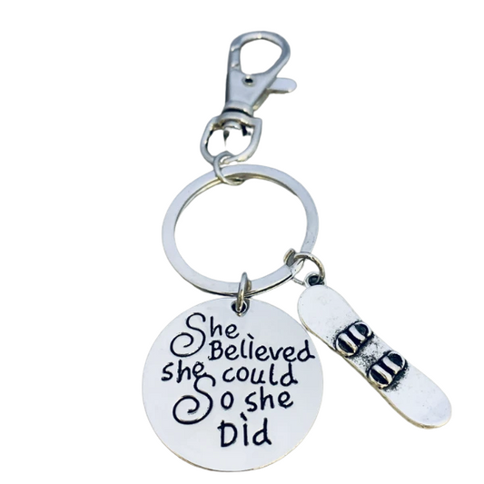 Snowboarding Keychain - She Believed She Could So She Did